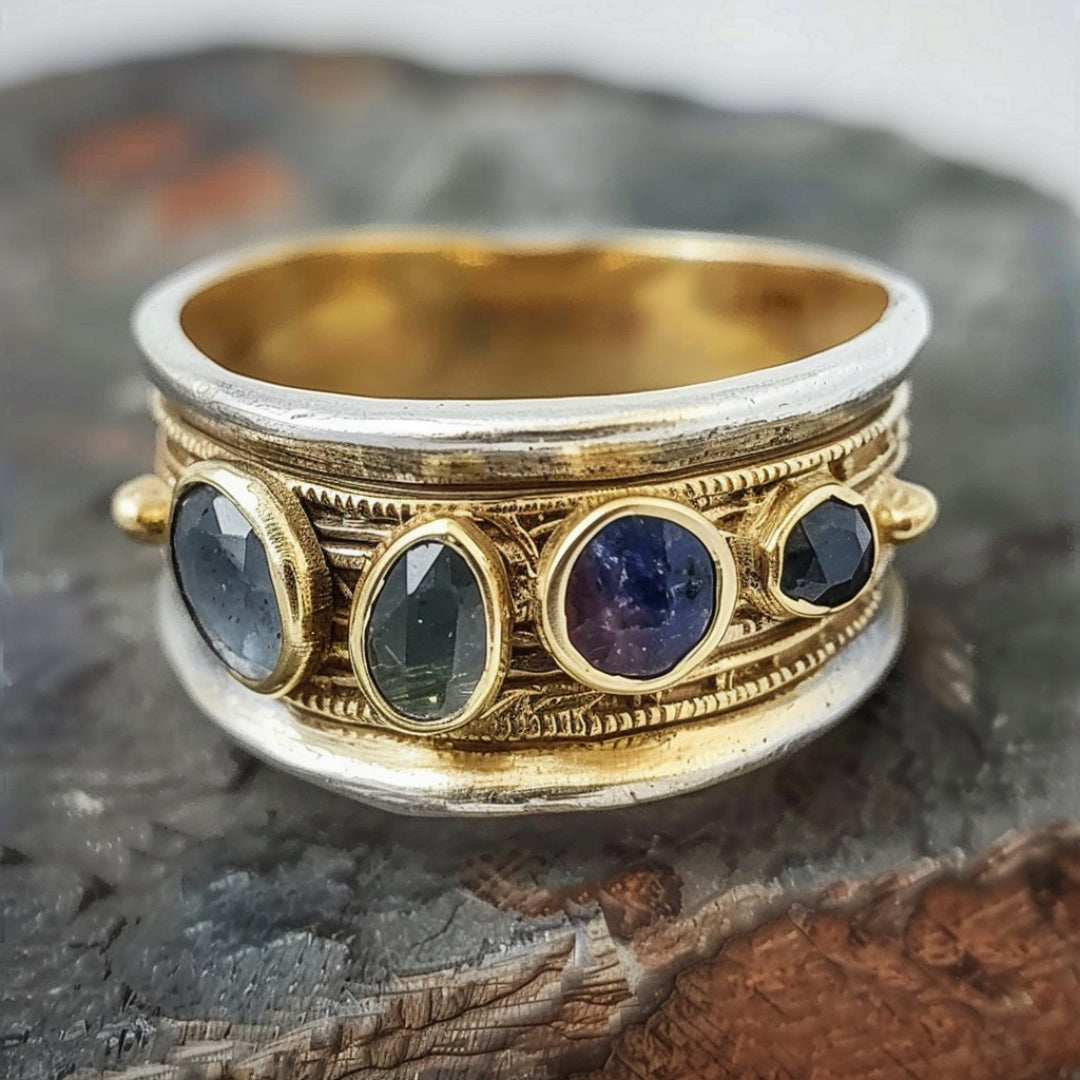 Bague en or multicouche avec incrustation de cristal main image 0