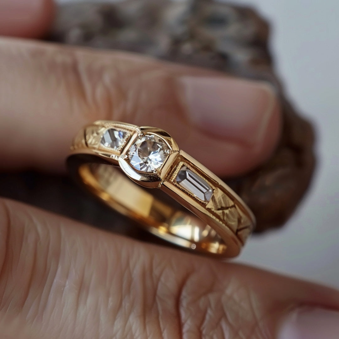 Bague en zirconium irrégulière dorée vintage main image 0