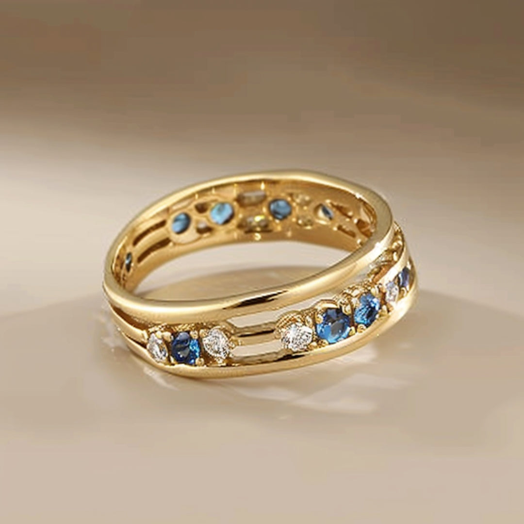 Bague vintage en or et zirconium bleu main image 0