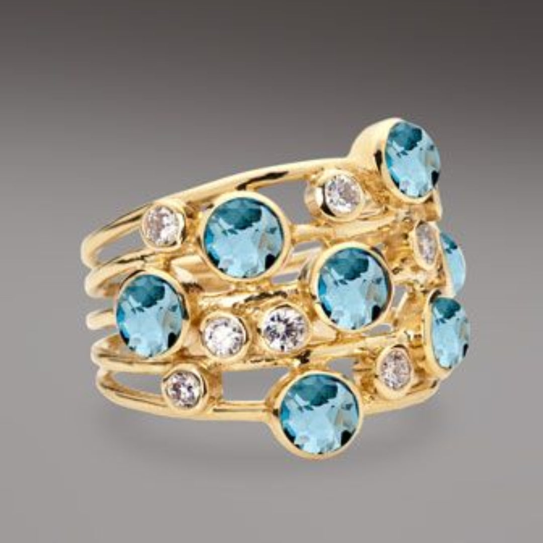 Bague vintage en zirconium incrusté bleu doré – Paradise Designs