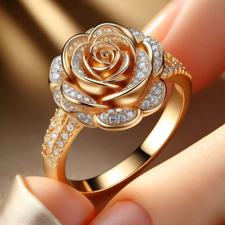 Bague exotique en or rose et zircone