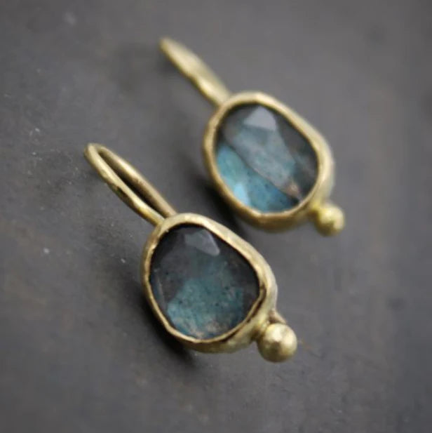Boucles d'oreilles vintage en pierre bleue incruste d'or  Paradise ...