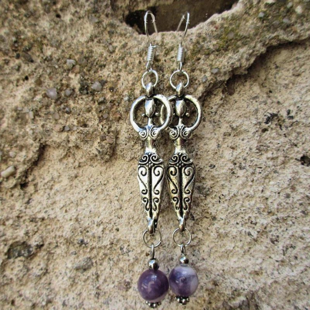 Boucles D'oreilles Vintage Argent 925 Avec Améthyste - Origine Mexique - Style Boucle Argenté