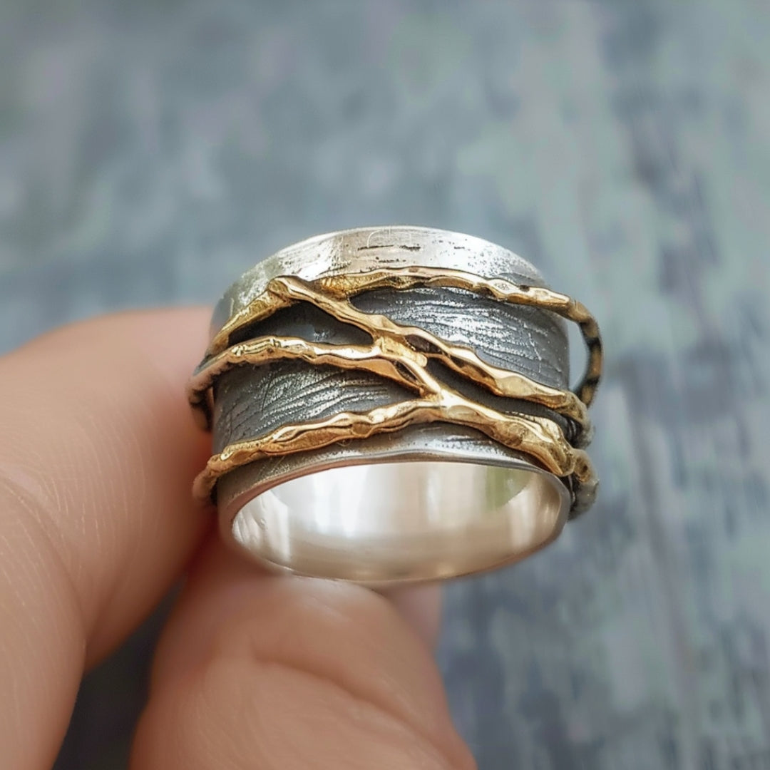 Bague en fils d'argent et d'or