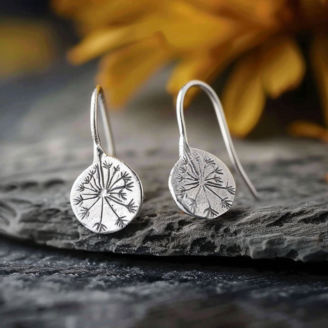 Boucles d'oreilles pissenlit en argent arrondi