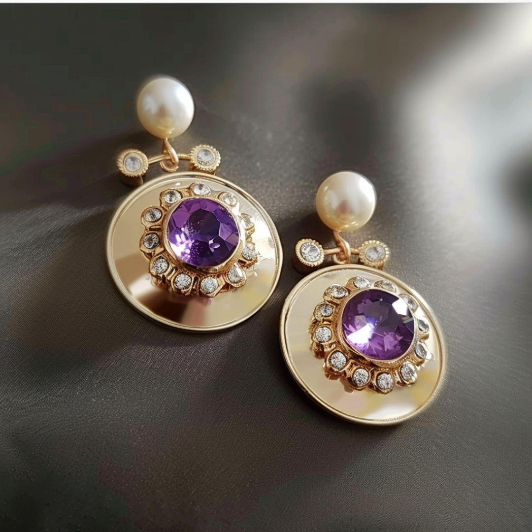 Boucles d'oreilles arrondies en zirconium violet doré