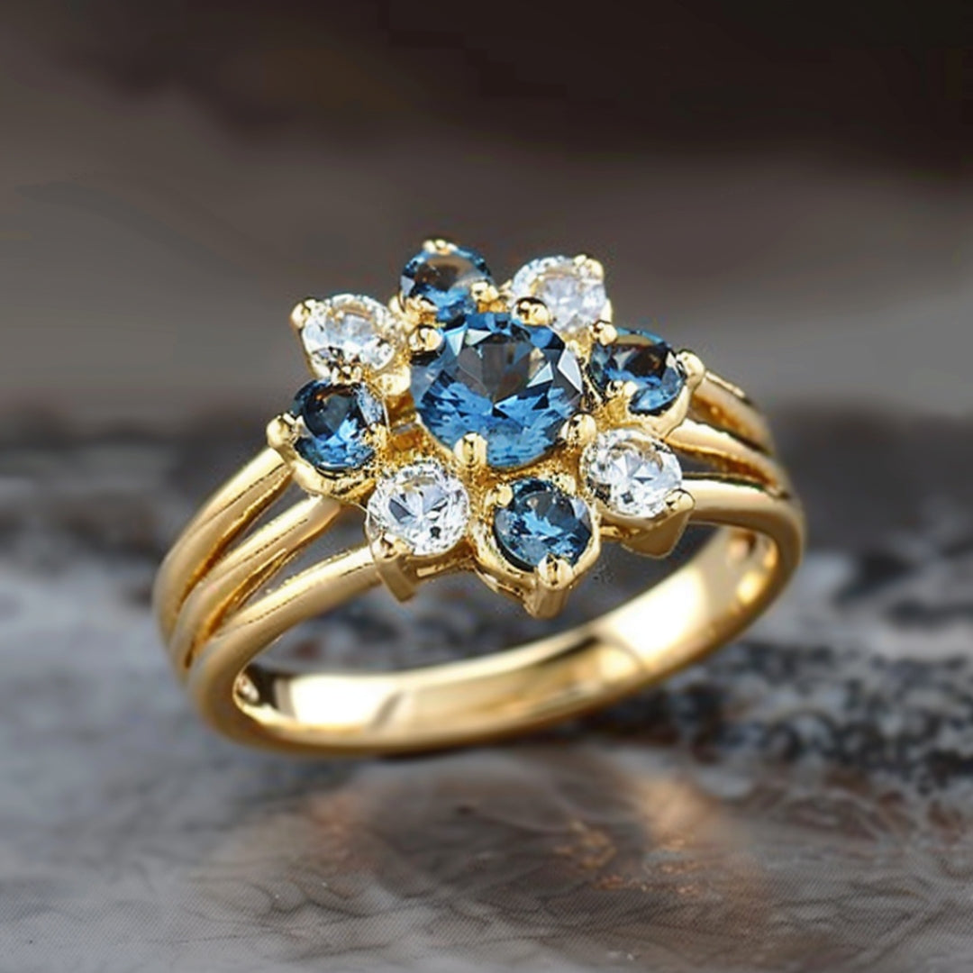 Bague en zirconium Golden Blue Flower