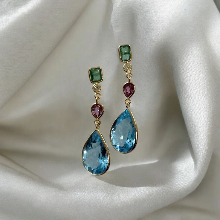 Boucles d'oreilles vintage en forme de goutte d'eau bleue