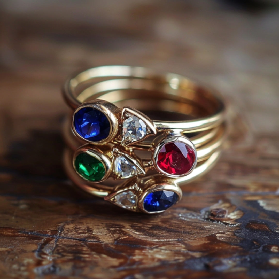 Bague vintage en zirconium d'or multicolore