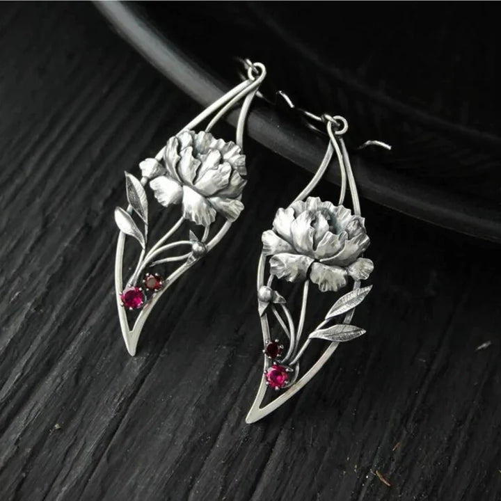 Boucles d'oreilles Boho Floral avec cristaux en argent sterling