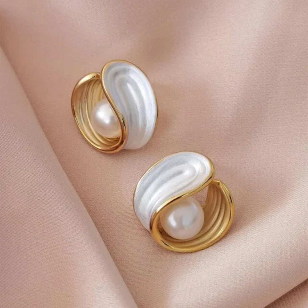 Boucles d'Oreilles de Luxe avec Opale Blanche et Perles en Or