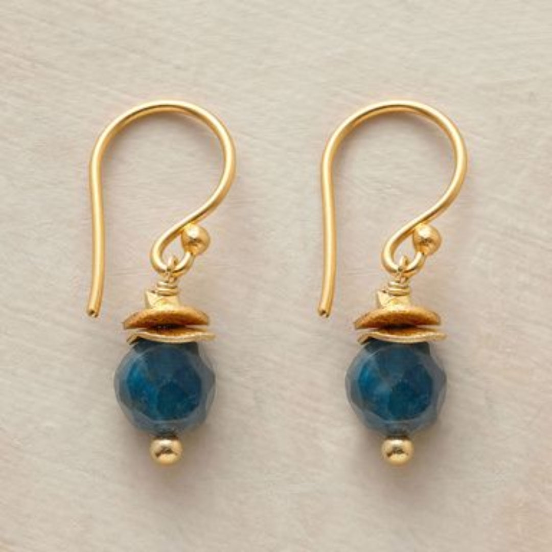 Boucles d'oreilles vintage en or avec lanterne bleue