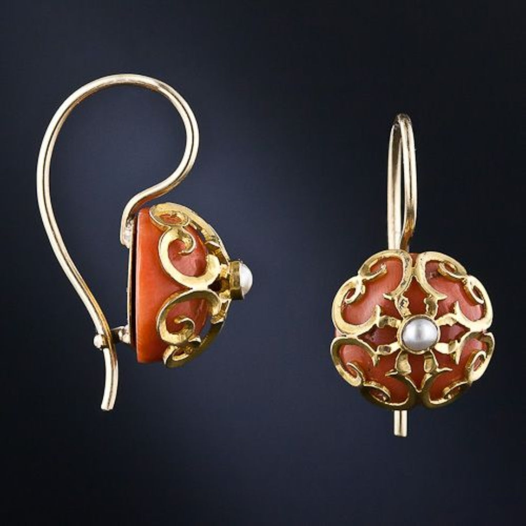 Boucles d'oreilles creuses rouges et dorées