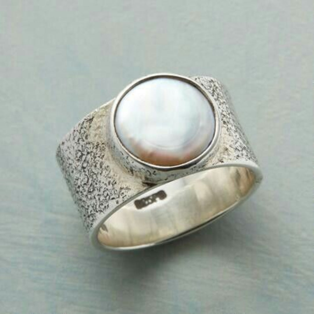 Bague vintage en argent sterling incrustée de perles blanches