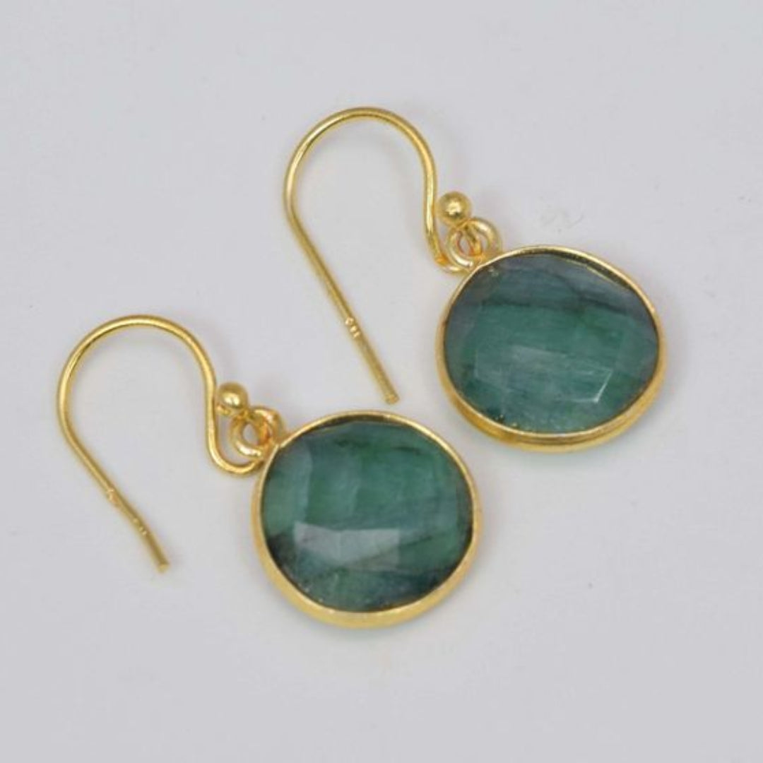 Boucles d'oreilles vintage en verre vert doré