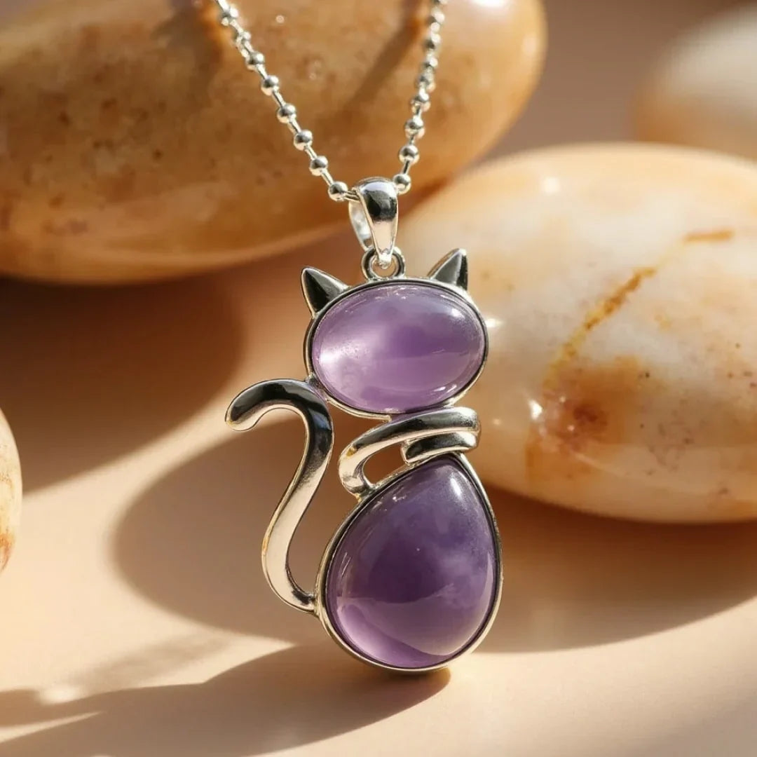 Collier Chat violet en argent