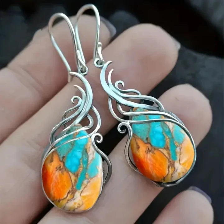 Boucles d'oreilles pendantes en pierres colorées