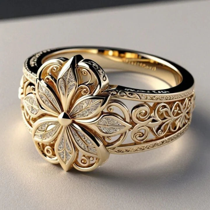 Bague exotique en or avec zircone fleur