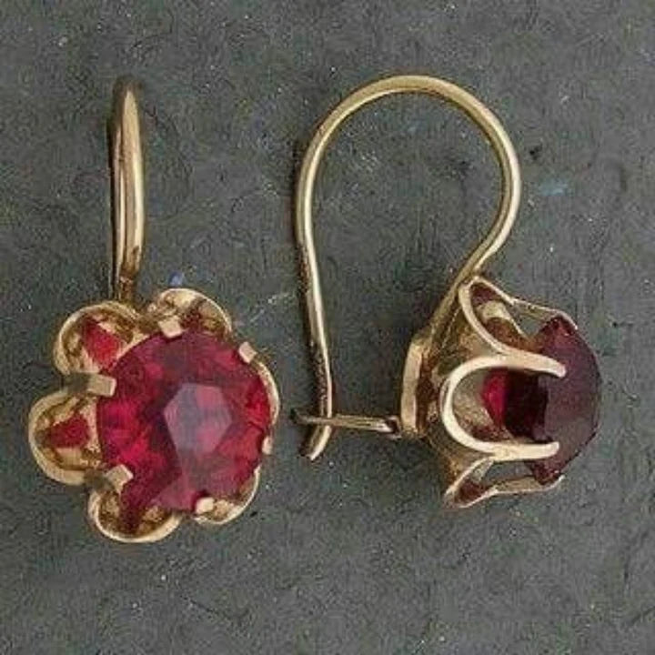 Boucles d'oreilles rondes en verre rouge et or