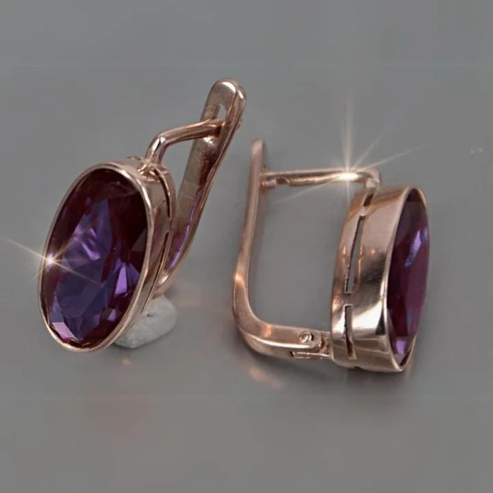 Boucles d'oreilles rondes en verre violet et or