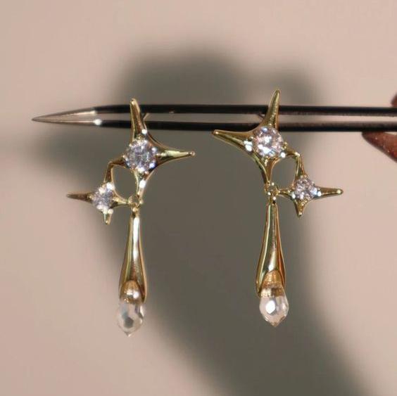 Boucles d'oreilles vintage Starlight avec perles et zirconium