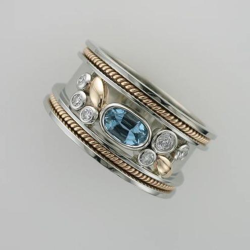 Bague vintage en argent exotique bleu