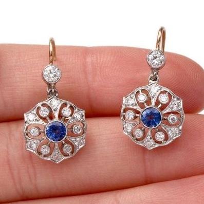 Boucles d'oreilles vintage en cristal Mandala bleu