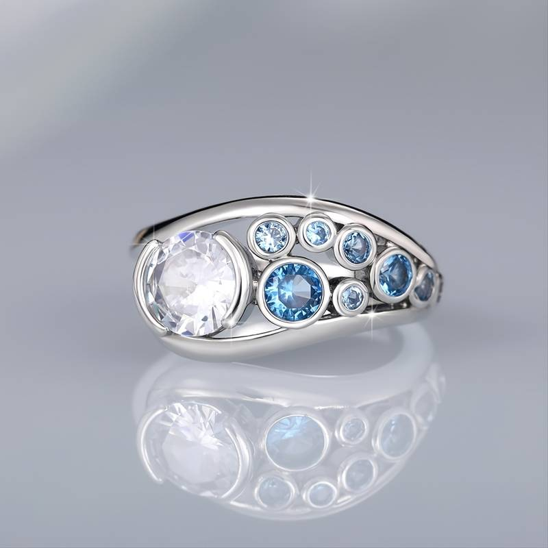 Bague vintage avec zirconium bleu