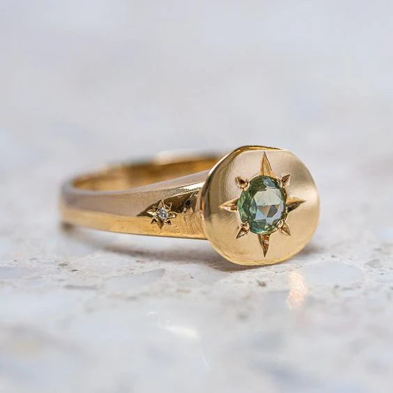 Bague vintage verte Starlight Golden Ring