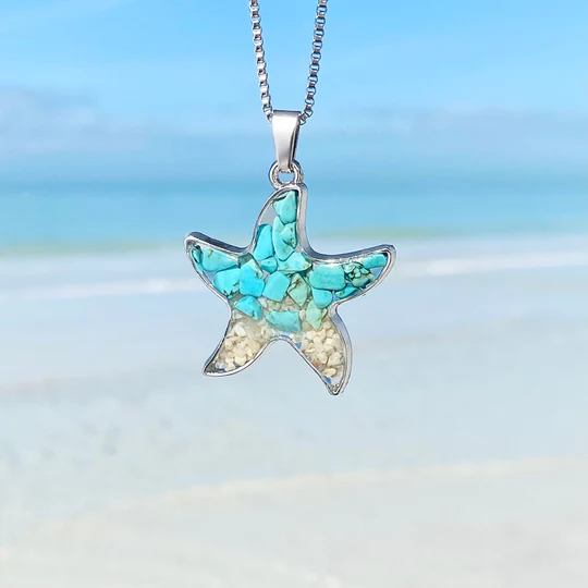 Collier étoile de mer en cristal bleu