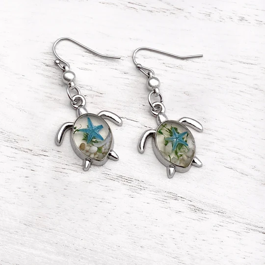 Boucles d'oreilles en cristal de tortue en argent sterling