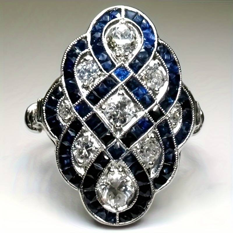 Bague vintage en argent bleu