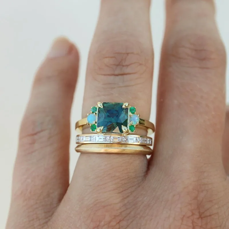 Bague vintage en verre bleu