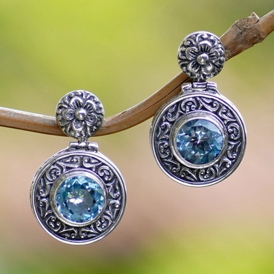 Boucles d'oreilles vintage en argent et cristal bleu