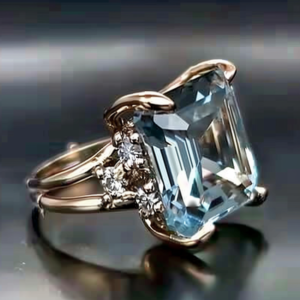 Vintage Bague superposée en zirconium et cristal bleu