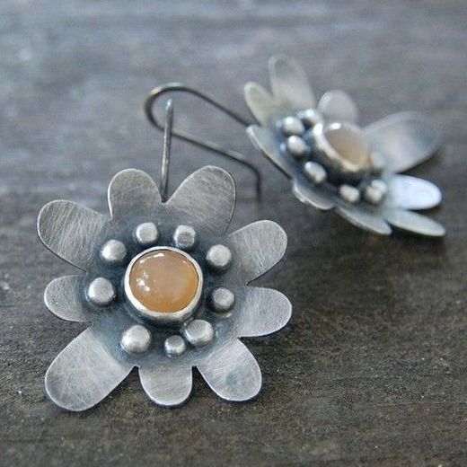 Boucles d'oreilles vintage orange et argent à fleurs