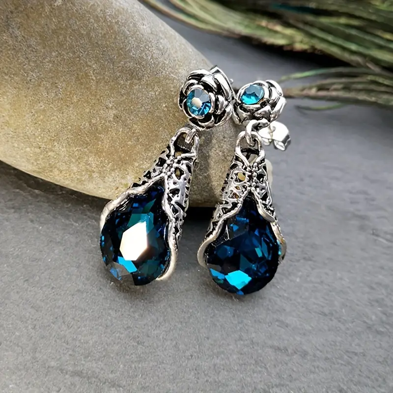 Boucles d'oreilles vintage en cristal bleu