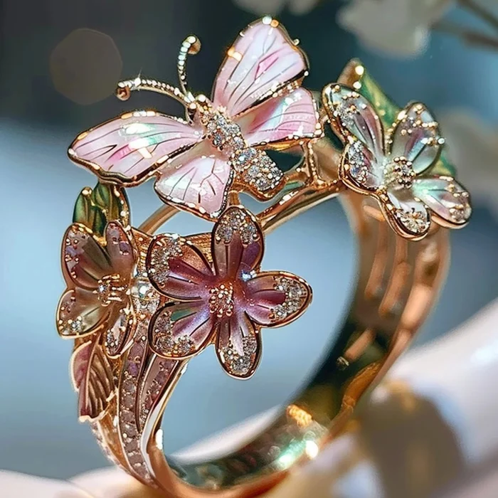 Bague florale Entrana dorée vintage