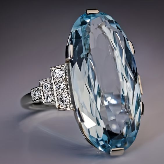 Bague ovale en cristal bleu vintage