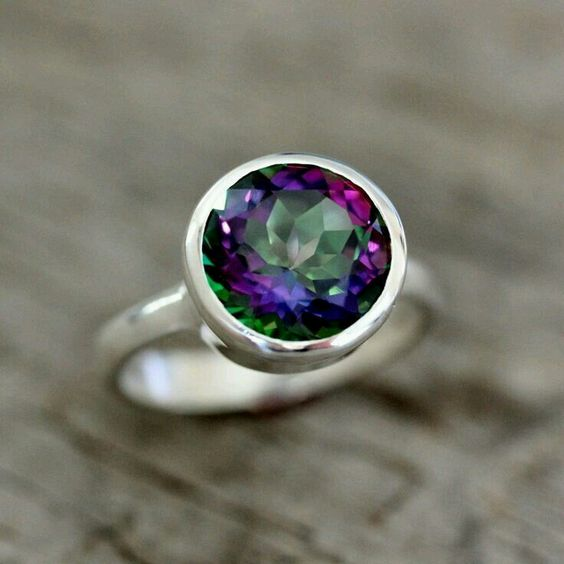 Bague en argent ronde vintage multicolore