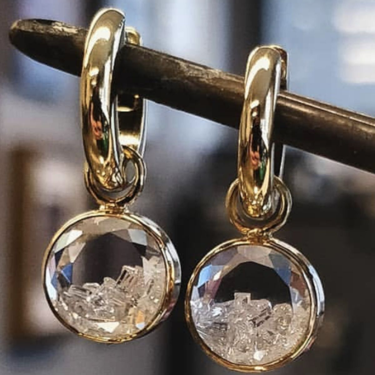 Boucles d'oreilles cristal rond en or vintage