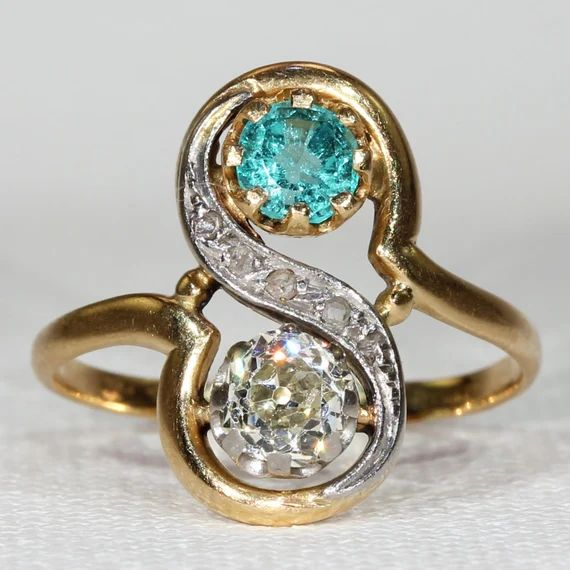 Bague brillante avec cristaux vintage bleus et blancs