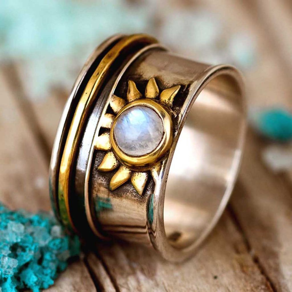 Bague solaire vintage en pierre de lune