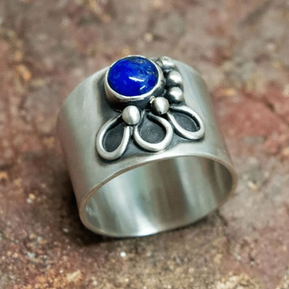 Bague Fleur Bleue Vintage Argent