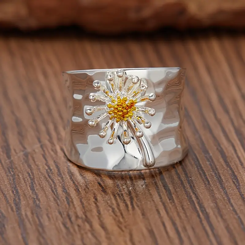 Bague tournesol vintage en argent