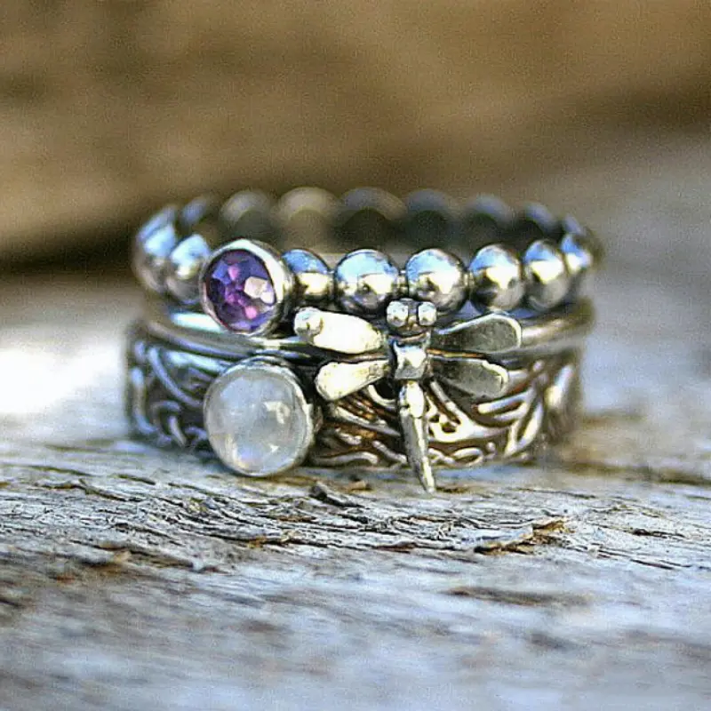 Bague libellule vintage en argent