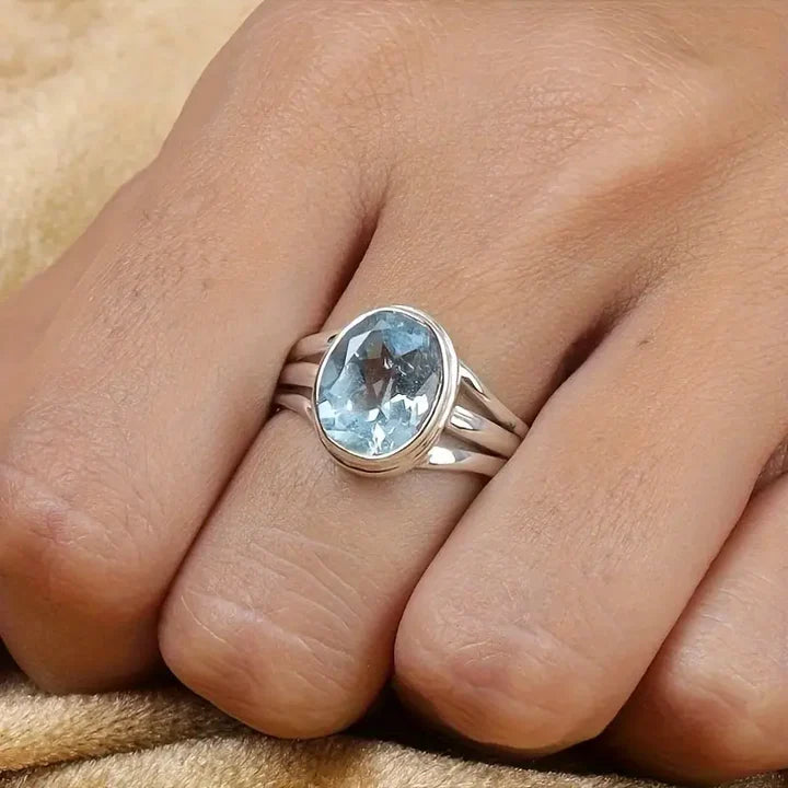 Bague superposée en argent avec pierres bleues