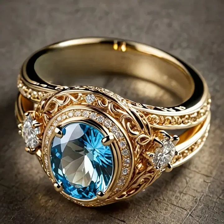Bague en cristal bleu clair et or