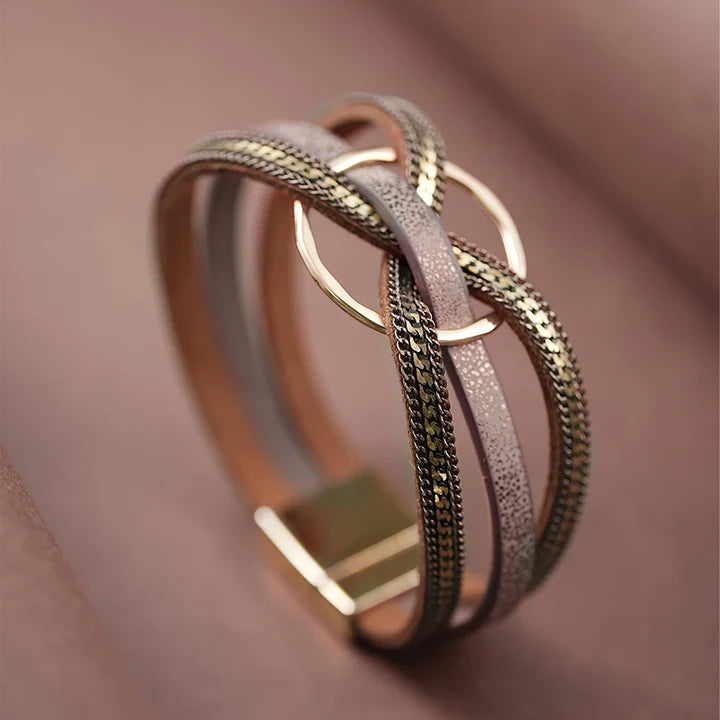 Bracelet en cuir et or à nœuds