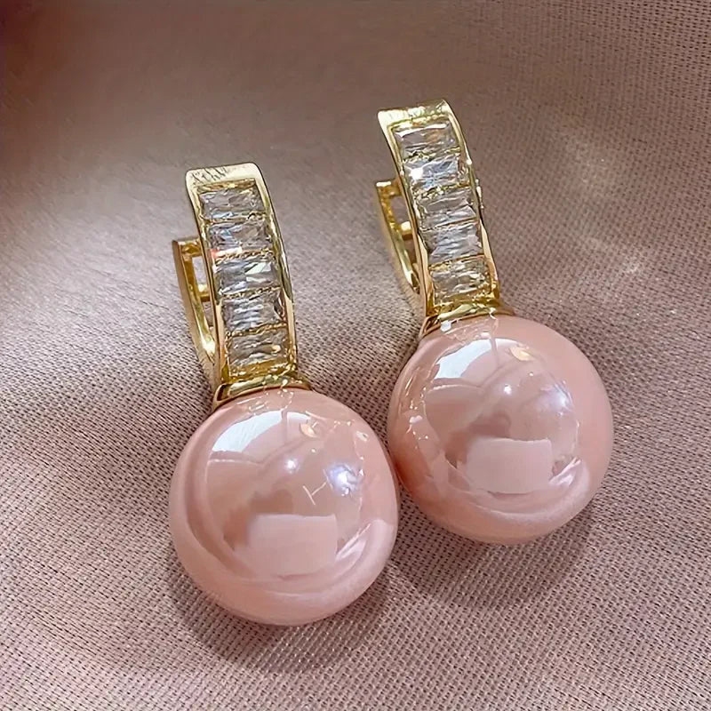 Boucles d'oreilles or perle rose zirconia